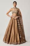 Buy_Vvani By Vani Vats_Brown Organza Mirrors, Sequins Sweetheart Copper Tissue Geometry Lehenga Set _Online_at_Aza_Fashions