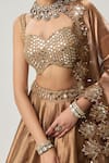 Buy_Vvani By Vani Vats_Brown Organza Mirrors, Sequins Sweetheart Copper Tissue Geometry Lehenga Set 