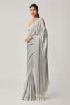 Vvani By Vani Vats_Gray Satin, Chiffon, Georgette Mirrors, Pearls, Embroidery Saree With Blouse _Online_at_Aza_Fashions