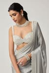Buy_Vvani By Vani Vats_Gray Satin, Chiffon, Georgette Mirrors, Pearls, Embroidery Saree With Blouse _Online_at_Aza_Fashions