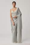 Shop_Vvani By Vani Vats_Gray Satin, Chiffon, Georgette Mirrors, Pearls, Embroidery Saree With Blouse _Online_at_Aza_Fashions