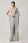 Vvani By Vani Vats_Gray Satin, Chiffon, Georgette Mirrors, Pearls, Embroidery Saree With Blouse _at_Aza_Fashions