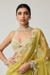 Shop_Vvani By Vani Vats_Green Organza, Georgette Mirrors, Pearls, Embroidery Saree With Blouse _Online_at_Aza_Fashions