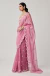 Vvani By Vani Vats_Pink Organza, Georgette Mirrors, Pearls, Embroidery Sweetheart Saree With Blouse _Online_at_Aza_Fashions
