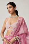 Shop_Vvani By Vani Vats_Pink Organza, Georgette Mirrors, Pearls, Embroidery Sweetheart Saree With Blouse _Online_at_Aza_Fashions