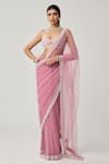 Buy_Vvani By Vani Vats_Pink Net, Georgette Pearls, Mirrors, Sequins, Scattered Saree With Blouse _at_Aza_Fashions