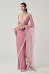 Vvani By Vani Vats_Pink Net, Georgette Pearls, Mirrors, Sequins, Scattered Saree With Blouse _Online_at_Aza_Fashions