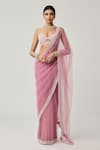 Buy_Vvani By Vani Vats_Pink Net, Georgette Pearls, Mirrors, Sequins, Scattered Saree With Blouse _Online_at_Aza_Fashions