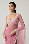 Shop_Vvani By Vani Vats_Pink Net, Georgette Pearls, Mirrors, Sequins, Scattered Saree With Blouse _Online_at_Aza_Fashions