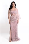Buy_Amaltas Couture_Pink Net Beads, Sequins Sweetheart Neck Pre-draped Saree With Blouse _at_Aza_Fashions