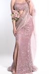 Buy_Amaltas Couture_Pink Net Beads, Sequins Sweetheart Neck Pre-draped Saree With Blouse _Online_at_Aza_Fashions