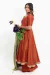 Amaltas Couture_Rust Tissue Gota Patti, Zari Square Neck Work Anarkali Sharara Set _Online_at_Aza_Fashions