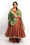 Shop_Amaltas Couture_Rust Tissue Gota Patti, Zari Square Neck Work Anarkali Sharara Set _Online_at_Aza_Fashions