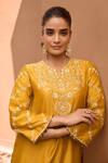 Buy_Dohr India_Mustard Cotton, Silk, Organza Embroidery, Sequins, Zeenat Kurta And Palazzo Set _Online_at_Aza_Fashions