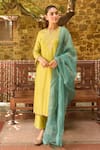 Shop Dohr India Mustard Chanderi Silk, Organza Embroidery, Zeenat And Kurta Palazzo Set at Aza Fashions Shop_Dohr India_Mustard Chanderi Silk, Organza Embroidery, Zeenat And Kurta Palazzo Set _at_Aza_Fashions