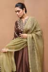 Buy_Dohr India_Brown Cotton, Silk, Organza Embroidery, Zari, Sequins Split Zeenat Kurta Set _Online_at_Aza_Fashions