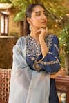 Dohr India_Blue Chanderi Silk, Organza Zari, Sequins, Zeenat And Kurta Palazzo Set _Online_at_Aza_Fashions