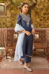 Shop_Dohr India_Blue Chanderi Silk, Organza Zari, Sequins, Zeenat And Kurta Palazzo Set _Online_at_Aza_Fashions