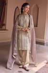 Buy Dohr India Gray Tissue, Organza, Silk Embroidery, Gota Patti Round Nurah Aari Kurta Set at Aza Fashions Buy_Dohr India_Gray Tissue, Organza, Silk Embroidery, Gota Patti Round Nurah Aari Kurta Set _at_Aza_Fashions