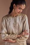 Dohr India Gray Tissue, Organza, Silk Embroidery, Gota Patti Round Nurah Aari Kurta Set at Aza Fashions Dohr India_Gray Tissue, Organza, Silk Embroidery, Gota Patti Round Nurah Aari Kurta Set _at_Aza_Fashions