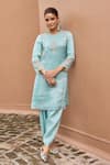 Shop_Dohr India_Sky Blue Tissue, Organza, Silk Embroidery, Sequins, Zari Round Nurah Kurta Set _Online_at_Aza_Fashions