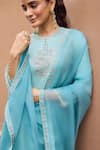 Dohr India_Sky Blue Tissue, Organza, Silk Embroidery, Sequins, Zari Round Nurah Kurta Set _at_Aza_Fashions