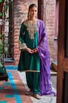 Buy_Dohr India_Emerald Green Chanderi , Satin, Organza, Kainat A-line Kurta Salwar Set _at_Aza_Fashions