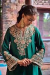 Dohr India_Emerald Green Chanderi , Satin, Organza, Kainat A-line Kurta Salwar Set _Online_at_Aza_Fashions