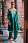 Buy_Dohr India_Emerald Green Chanderi , Satin, Organza, Kainat A-line Kurta Salwar Set _Online_at_Aza_Fashions