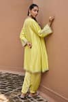 Shop Dohr India Lime Chanderi Silk, Satin, Organza Embroidery, Gota Kainat A-line Kurta Set at Aza Fashions Shop_Dohr India_Lime Chanderi Silk, Satin, Organza Embroidery, Gota Kainat A-line Kurta Set _at_Aza_Fashions
