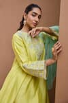 Shop Dohr India Lime Chanderi Silk, Satin, Organza Embroidery, Gota Kainat A-line Kurta Set Online at Aza Fashions Shop_Dohr India_Lime Chanderi Silk, Satin, Organza Embroidery, Gota Kainat A-line Kurta Set _Online_at_Aza_Fashions