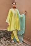 Buy Dohr India Lime Chanderi Silk, Satin, Organza Embroidery, Gota Kainat A-line Kurta Set at Aza Fashions Buy_Dohr India_Lime Chanderi Silk, Satin, Organza Embroidery, Gota Kainat A-line Kurta Set _at_Aza_Fashions