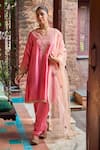Buy Dohr India Pink Silk, Chanderi, Cotton, Satin, Organza Kainat A-line Kurta Salwar Set at Aza Fashions Buy_Dohr India_Pink Silk, Chanderi, Cotton, Satin, Organza Kainat A-line Kurta Salwar Set _at_Aza_Fashions