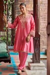 Shop Dohr India Pink Silk, Chanderi, Cotton, Satin, Organza Kainat A-line Kurta Salwar Set Online at Aza Fashions Shop_Dohr India_Pink Silk, Chanderi, Cotton, Satin, Organza Kainat A-line Kurta Salwar Set _Online_at_Aza_Fashions