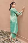Shop_Dohr India_Emerald Green Tissue, Organza Zari, Sequins, Lace, Sultana High-low Kurta Set _at_Aza_Fashions