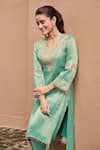 Buy_Dohr India_Emerald Green Tissue, Organza Zari, Sequins, Lace, Sultana High-low Kurta Set _Online_at_Aza_Fashions