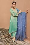 Buy_Dohr India_Emerald Green Tissue, Organza Zari, Sequins, Lace, Sultana High-low Kurta Set _at_Aza_Fashions