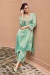 Shop_Dohr India_Emerald Green Tissue, Organza Zari, Sequins, Lace, Sultana High-low Kurta Set _Online_at_Aza_Fashions