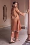 Shop Dohr India Rust Tissue, Organza, Silk Embroidery, Beads, Sultana And High-low Kurta Set at Aza Fashions Shop_Dohr India_Rust Tissue, Organza, Silk Embroidery, Beads, Sultana And High-low Kurta Set _at_Aza_Fashions