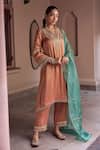 Buy Dohr India Rust Tissue, Organza, Silk Embroidery, Beads, Sultana And High-low Kurta Set at Aza Fashions Buy_Dohr India_Rust Tissue, Organza, Silk Embroidery, Beads, Sultana And High-low Kurta Set _at_Aza_Fashions