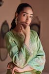 Dohr India Green Tissue Zari, Sequins, Embroidery, Lace Split Divani Floral And Kurta Set Online at Aza Fashions Dohr India_Green Tissue Zari, Sequins, Embroidery, Lace Split Divani Floral And Kurta Set _Online_at_Aza_Fashions
