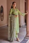 Buy Dohr India Green Tissue Zari, Sequins, Embroidery, Lace Split Divani Floral And Kurta Set at Aza Fashions Buy_Dohr India_Green Tissue Zari, Sequins, Embroidery, Lace Split Divani Floral And Kurta Set _at_Aza_Fashions