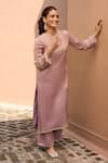 Dohr India Purple Tissue Embroidery, Zari, Sequins Split V-neck Divani And Kurta Set Online at Aza Fashions Dohr India_Purple Tissue Embroidery, Zari, Sequins Split V-neck Divani And Kurta Set _Online_at_Aza_Fashions