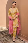 Buy_Dohr India_Mustard Tissue, Organza Zari, Sequins, Gulbaagh Floral Printed Kurta Set _at_Aza_Fashions