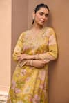 Buy_Dohr India_Mustard Tissue, Organza Zari, Sequins, Gulbaagh Floral Printed Kurta Set _Online_at_Aza_Fashions