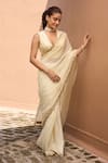 Buy_Dohr India_Off White Organza, Viscose, Dupion Alisha Dori And Saree With Blouse _at_Aza_Fashions