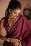 Dohr India_Wine Organza, Viscose, Dupion Zari, Sequins, Alisha And Saree With Blouse _Online_at_Aza_Fashions