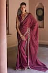 Buy_Dohr India_Wine Organza, Viscose, Dupion Zari, Sequins, Alisha And Saree With Blouse _at_Aza_Fashions
