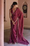 Buy_Dohr India_Wine Organza, Viscose, Dupion Zari, Sequins, Alisha And Saree With Blouse _Online_at_Aza_Fashions