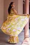 Shop Dohr India Yellow Organza, Viscose, Dupion Embroidery, Adira Floral Saree With Blouse at Aza Fashions Shop_Dohr India_Yellow Organza, Viscose, Dupion Embroidery, Adira Floral Saree With Blouse _at_Aza_Fashions